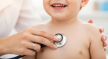 Joyful Childs Chest Exam with Stethoscope, Doctors Gentle Touch, Pediatric Healthcare Focus.