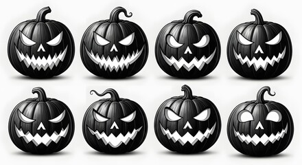 Obraz premium Black pumpkin scary faces isolated seamless Halloween design