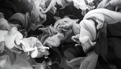 Abstract Fluid Ink Swirls in Black White and Gray