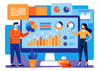 Data Analytics and Business Report Dashboard Illustration. Business Data Visualization and Market Growth Concept.