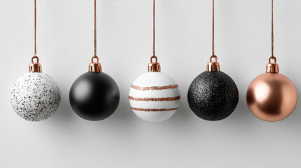 Black white copper Christmas ornaments decorative festive shiny holiday hanging seasonal