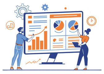 Data Analytics and Business Report Dashboard Illustration. Business Data Visualization and Market Growth Concept.