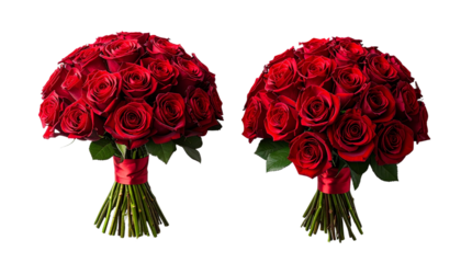 Two red rose bouquet variations isolated on transparent background