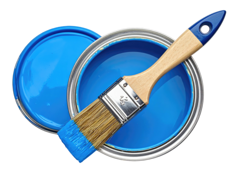 Blue paint can with brush