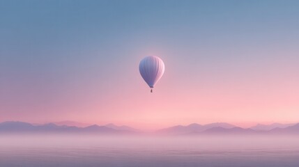 Fototapeta premium Dreamy hot air balloon floating above serene landscape at dawn minimalist aesthetic tranquil viewpoint for peaceful vibes