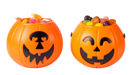Two trick-or-treat candy bag variations isolated on transparent background