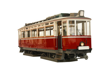 Vintage city tour red tram in Innsbruck, Austria, isolated transparent png	