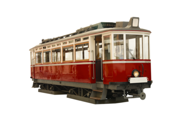 Vintage city tour red tram in Innsbruck, Austria, isolated transparent png	
