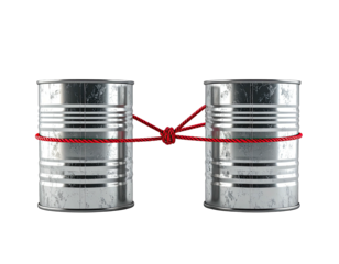 Two metal cans connected by a red string (1)