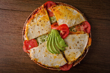 Mexican Cheese Quesadilla Platter with Fresh Avocado and Tomato