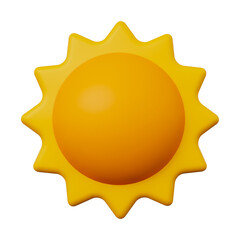 Vibrant Yellow Sun Illustration with Spiked Rays and Transparent Background for Summer Themes and Weather Concepts