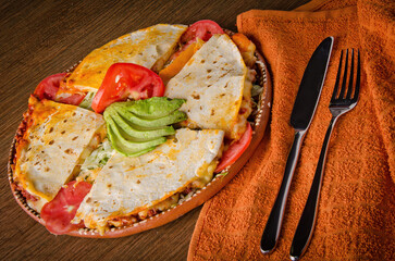 Mexican Cheese Quesadilla Platter with Fresh Avocado and Tomato