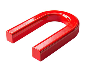 A glossy, red horseshoe magnet
