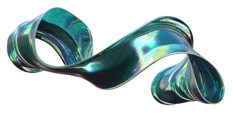 Abstract swirling ribbon, teal iridescent, dynamic form