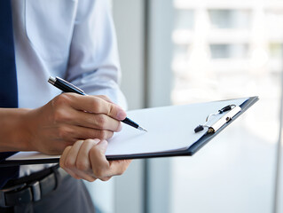 Professional Writing on Blank Paper of Clipboard in Office