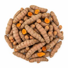 Whole Turmeric Roots on White Background