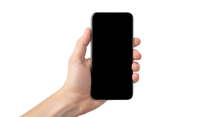 Hand Holding Black Smartphone Screen Isolated featuring hand, holding, smartphone, mobile, phone minimalist concept emphasizing clarity