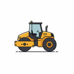 Yellow Steamroller Construction Vehicle Illustration.