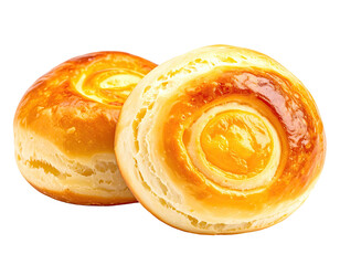 Two golden pastries, glazed and layered