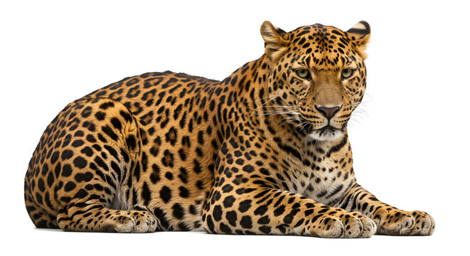 Portrait of a majestic leopard isolated on white background wildlife photography - Powered by Adobe