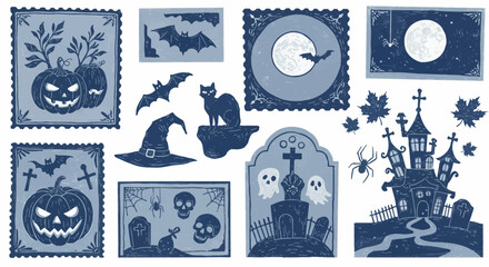 Spooky Halloween themed stamps for cards, decorations, and party invites