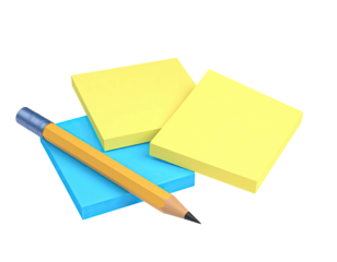 Three sticky notes and a pencil