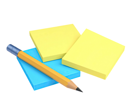 Three sticky notes and a pencil