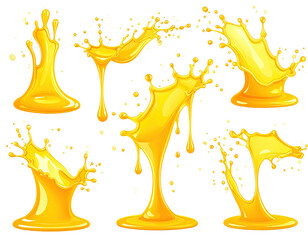 Collection of golden liquid splashes