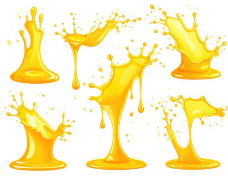 Collection of golden liquid splashes