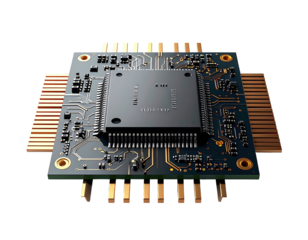 Detailed 3D render of a circuit board with a central processor