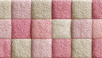 Checkered pattern of textured squares in pale pink and beige