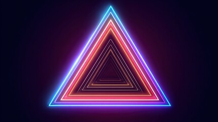 Neon triangles glow, abstract pattern, concentric, vivid, glowing. Dark backdrop