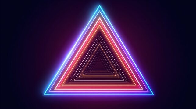 Neon triangles glow, abstract pattern, concentric, vivid, glowing. Dark backdrop - Powered by Adobe