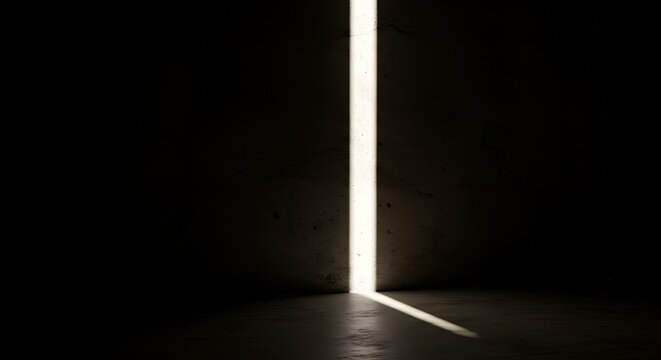 Dramatic dark room with a bright vertical light abstract design concept