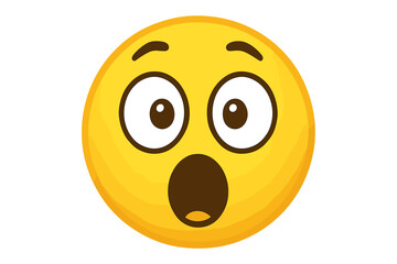Surprised emoji face vector illustration. Shocked yellow smiley character with open mouth and wide eyes. Wow expression emoticon icon for web and chat. Isolated cartoon.