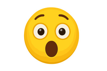 Fototapeta premium Surprised emoji face vector illustration. Shocked yellow smiley character with open mouth and wide eyes. Wow expression icon. Astonished emoticon for social media and chat.