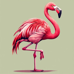Fototapeta premium A vibrant flamingo stands gracefully on one leg, its pink feathers and curved neck creating an elegant pose.
