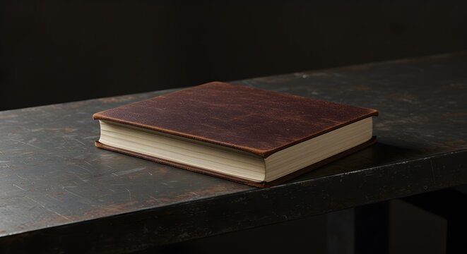 Leather bound book on a dark surface study and knowledge concept