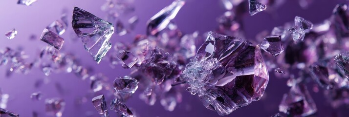 Abstract close-up of crystalline shards floating against a soft, gradient purple background