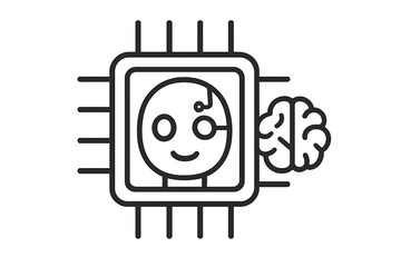 AI metaphor Artificial intelligence. Machine learning. Brain computer interface. CPU processor with robot face. Human brain symbol. Cybernetics technology. Future science concept.