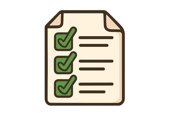 Checklist icon. To do list symbol. Task management concept. Document with green check marks. Success, achievement, completed goals. Survey, form, report, agreement. Done.