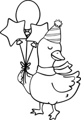 Goose Party Christmas Coloring Clipart, Line Art Holiday Goose Stamps