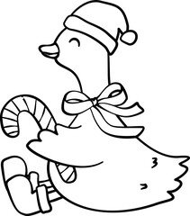 Goose Party Christmas Coloring Clipart, Line Art Holiday Goose Stamps