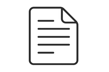 Document icon, file symbol, page with text. Paper sheet sign for web design. Simple line art pictogram for app or interface. Report, list, form vector illustration.