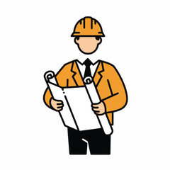 Professional engineer in a hard hat holding blueprints icon.