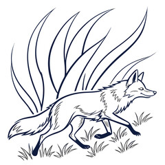 Vector art of fox in tall grass