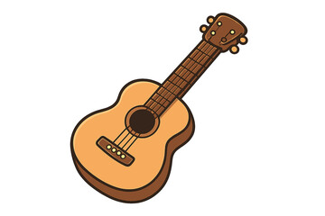 Acoustic guitar vector icon. Cartoon musical instrument symbol. String instrument for hobby, lesson, concert, or festival. Sound, melody, song, chord, folk music concept.