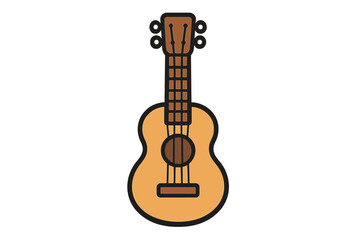 Guitar icon, music instrument symbol. Vector cartoon illustration of an acoustic or ukulele guitar. Isolated flat design graphic element for concert, band logo or web app.