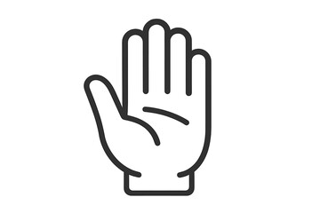 Obraz premium Hand gesture line icon. Open palm for stop, high five, vote, or help sign. Simple minimalist black outline symbol for communication. Vector illustration isolated on white.