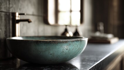 Teal ceramic bowl sink in a modern bathroom (1)